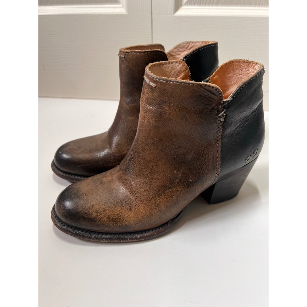 Bed Stu Cobbler Series Brown Black Leather Ankle Boots Women 8 Side Zip Vibram